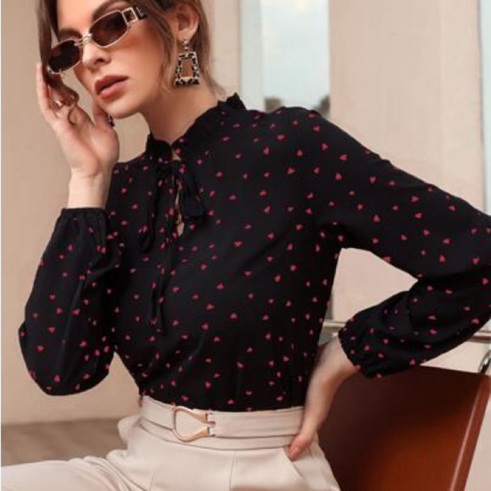 Black, Sheer Blouse with Strawberry Pint 🍓